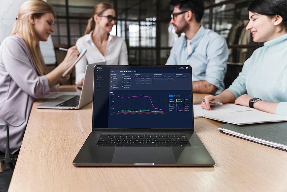 Product team reviewing a software dashboard
